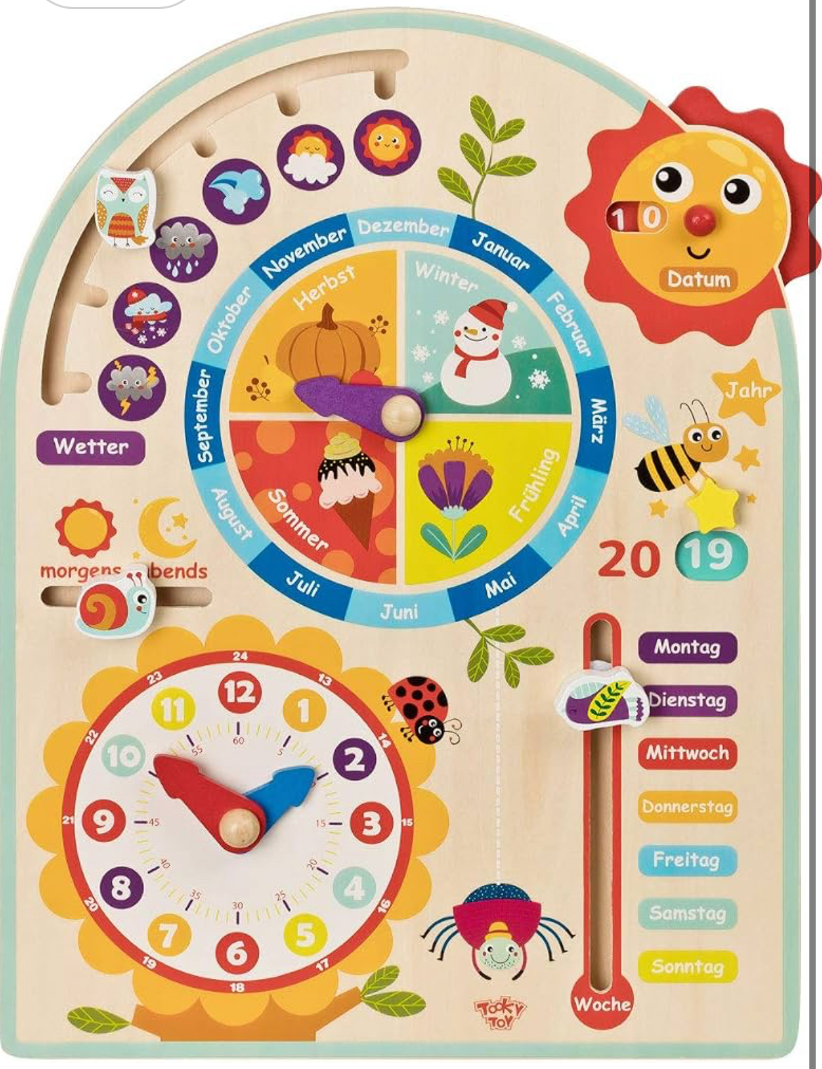 Tooky Toy Kalenderuhr Jahresuhr - Kinder Lernuhr - Holz Spielzeug