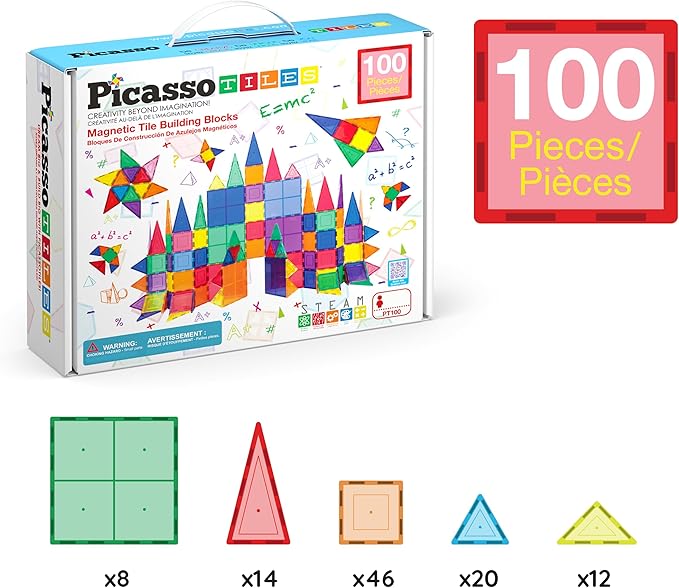 PicassoTiles 100 sztuk magnetycznych klocków