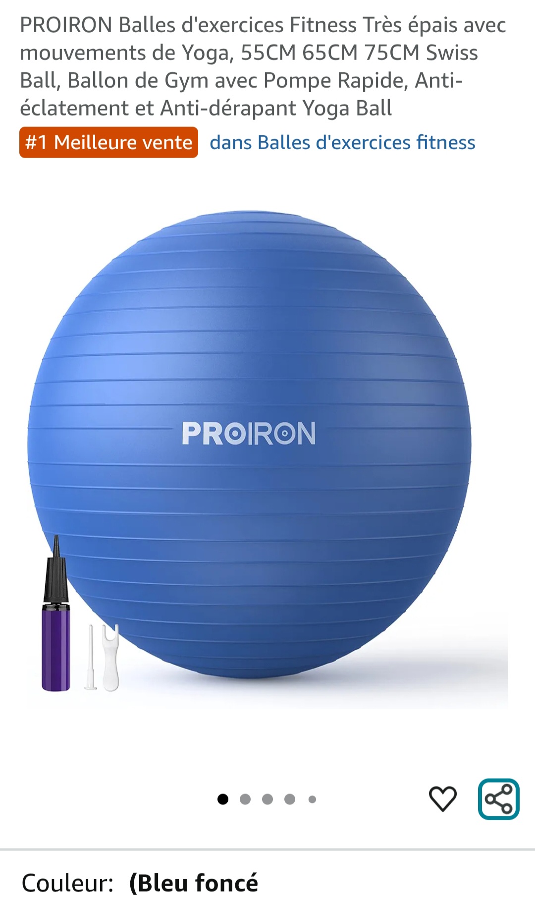 Ballon de gym 55 cm bleu